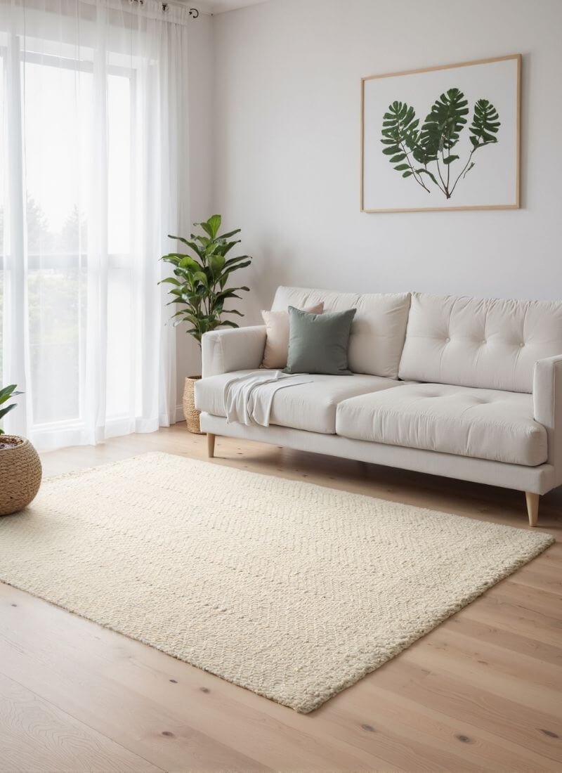 The Rugs Majoli Natural White Herringbone Wool Jute Rug