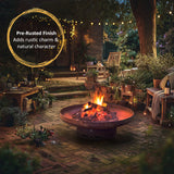 Nicoman Heavy-Duty Pre-Rusted Metal Corten Steel Round Firepit