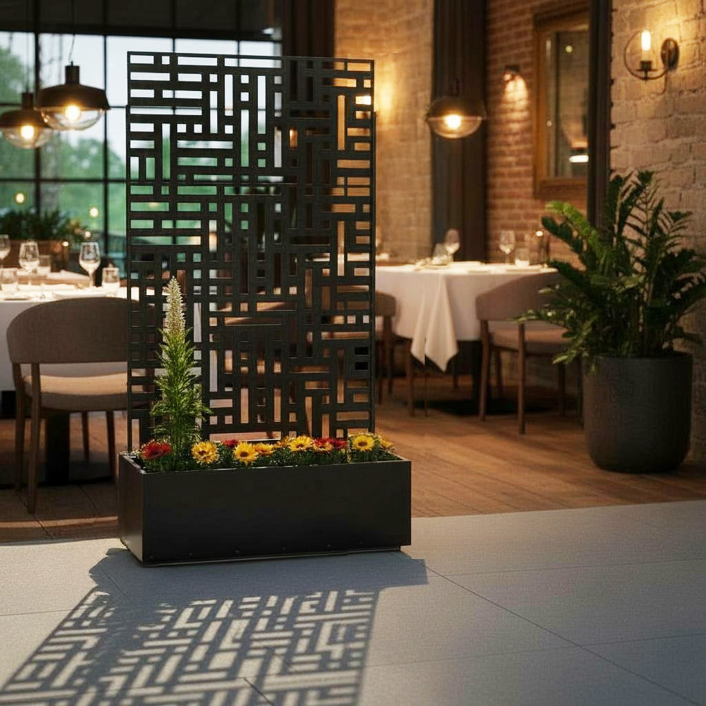 Nicoman Metal Indoor/Outdoor Privacy Screen with Plant Pot - 90cm x 180cm