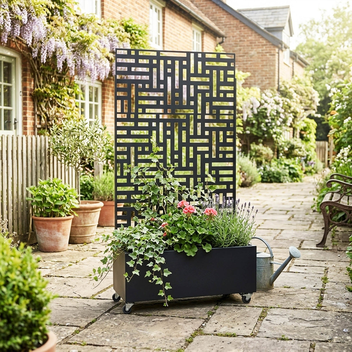 Nicoman Metal Indoor/Outdoor Privacy Screen with Plant Pot - 90cm x 180cm