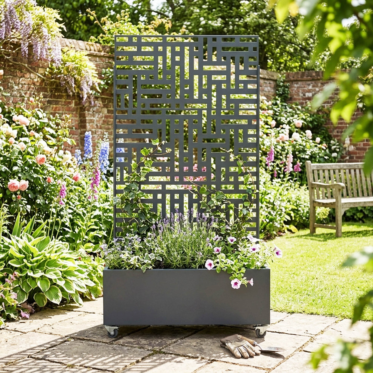 Nicoman Metal Indoor/Outdoor Privacy Screen with Plant Pot - 90cm x 180cm