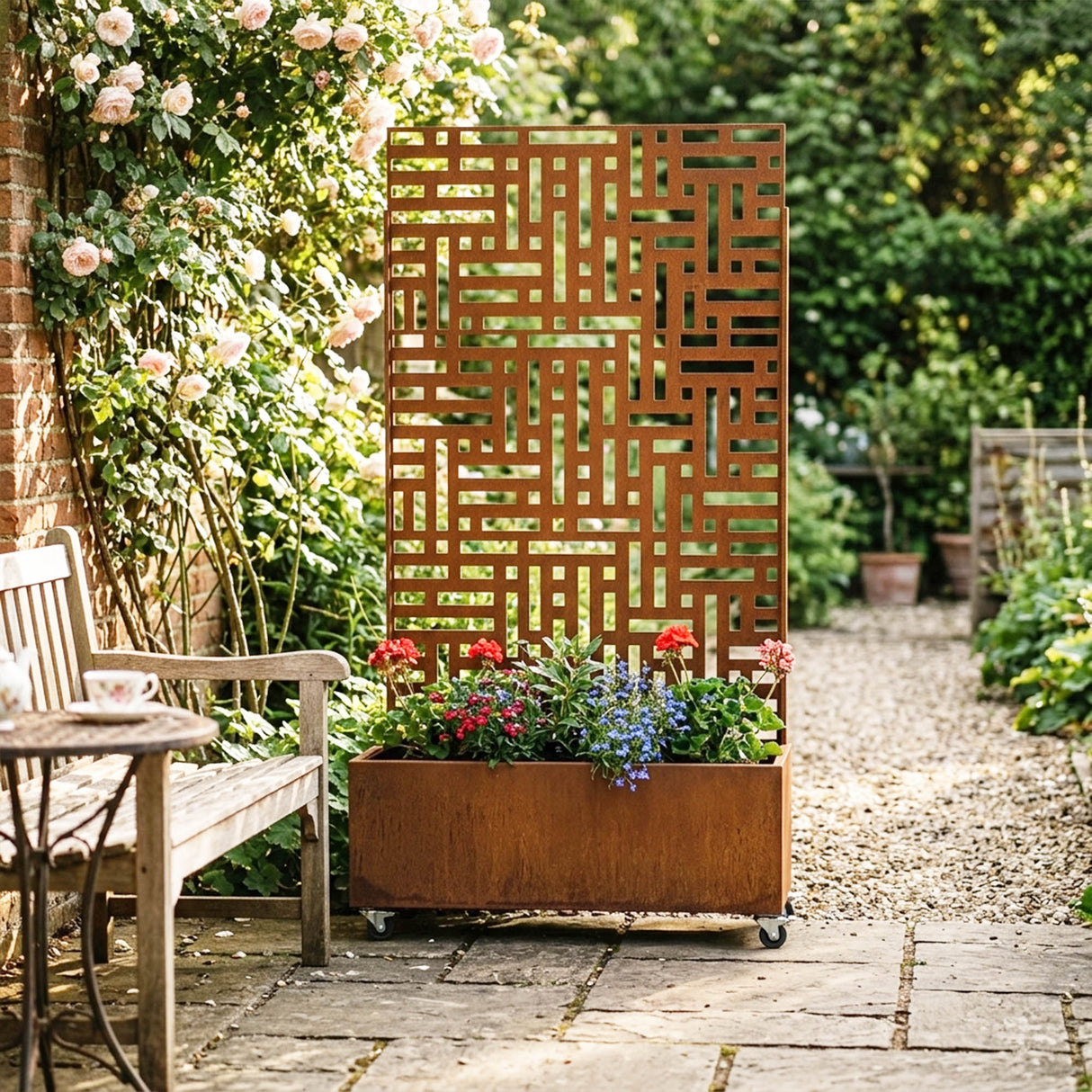 Nicoman Metal Indoor/Outdoor Privacy Screen with Plant Pot - 90cm x 180cm