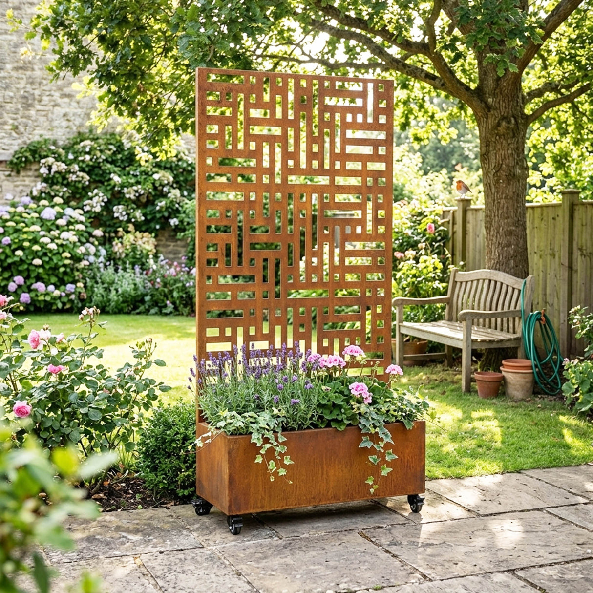 Nicoman Metal Indoor/Outdoor Privacy Screen with Plant Pot - 90cm x 180cm
