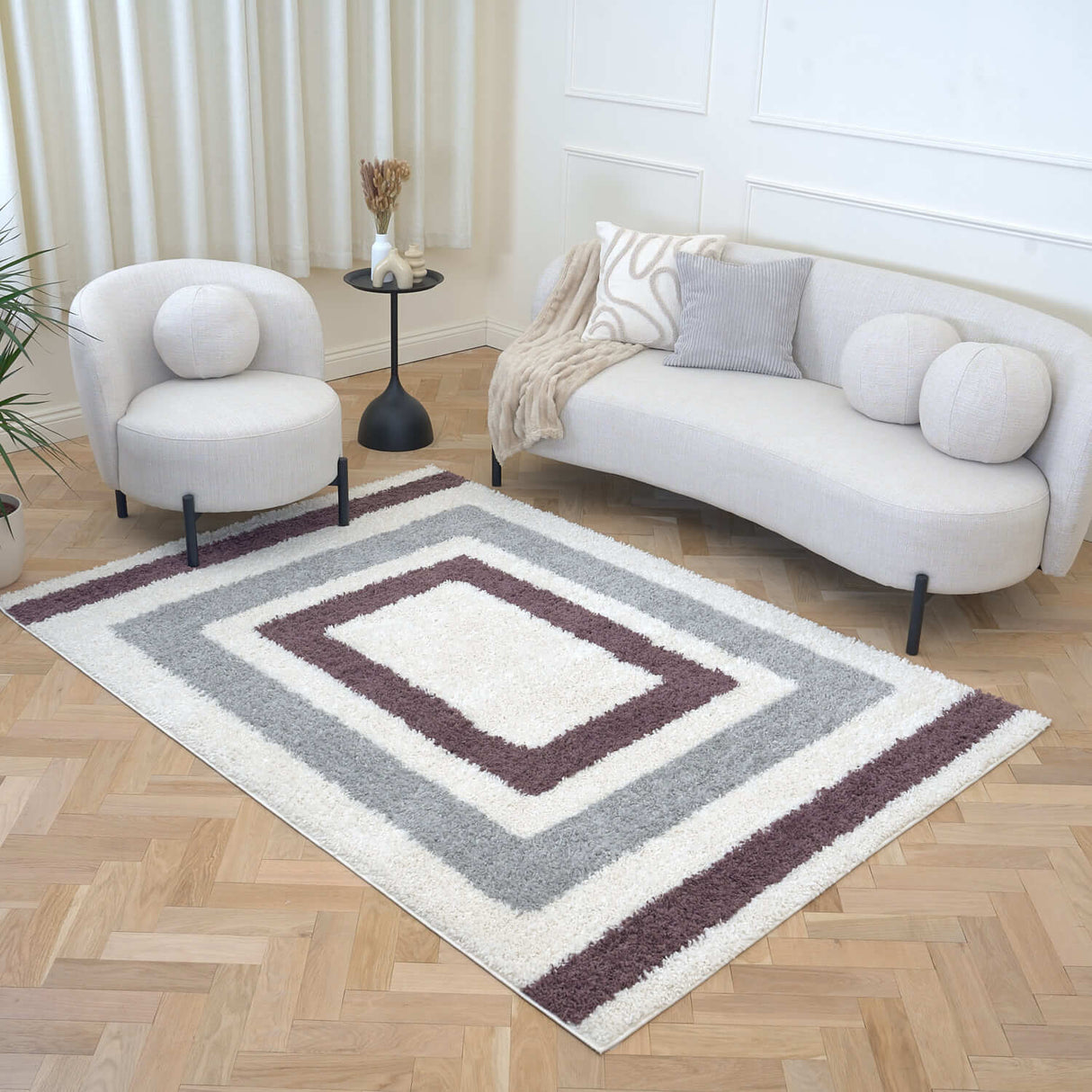 The Rugs Moodi Shaggy Grey Purple Contour Rug