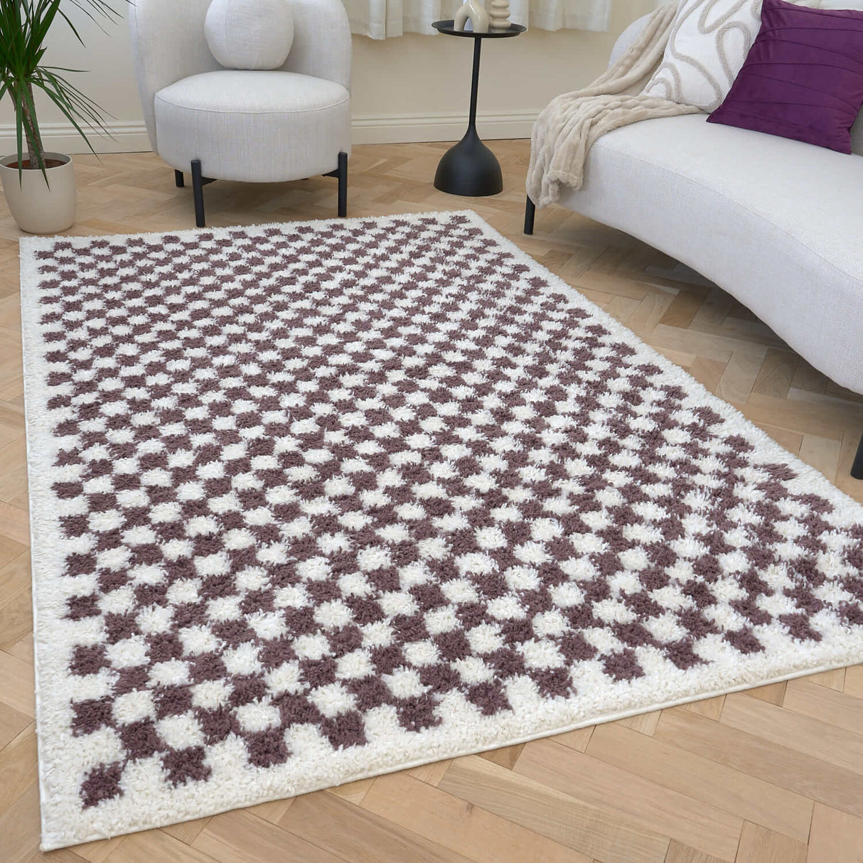 The Rugs Moodi Shaggy Purple Mosscheck Rug