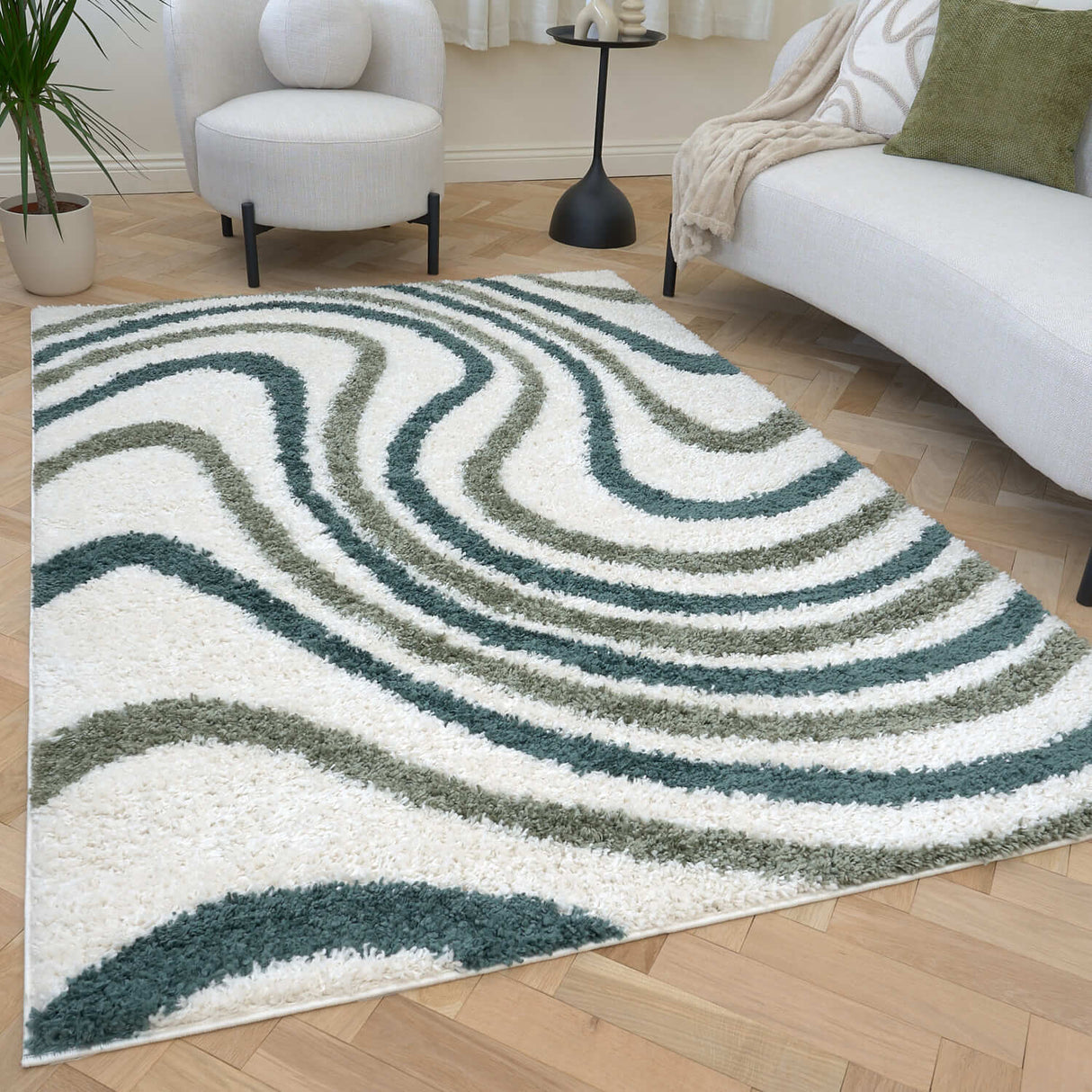 The Rugs Moodi Shaggy Green Rippletide Rug