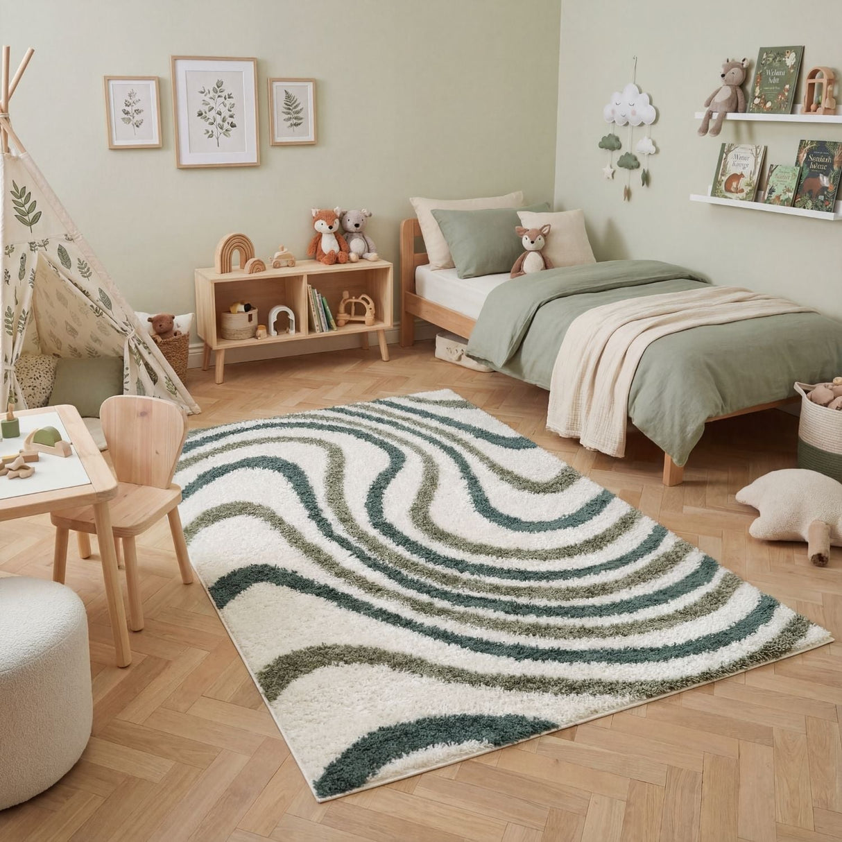 The Rugs Moodi Shaggy Green Rippletide Rug