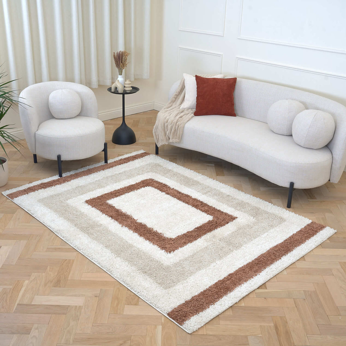 The Rugs Moodi Shaggy Cream Terra Slatefern Rug