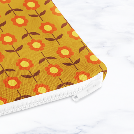 Shadowbright Retro Mustard Floral Make Up Bag - 24cm x 19cm