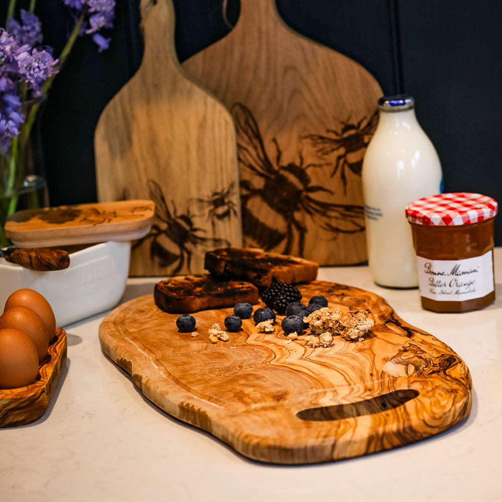 Olive Wood Handled Carving Board with Groove