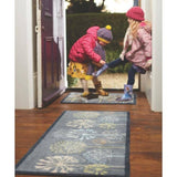 The Rugs Eco-Washable Floral Design Mat in Grey