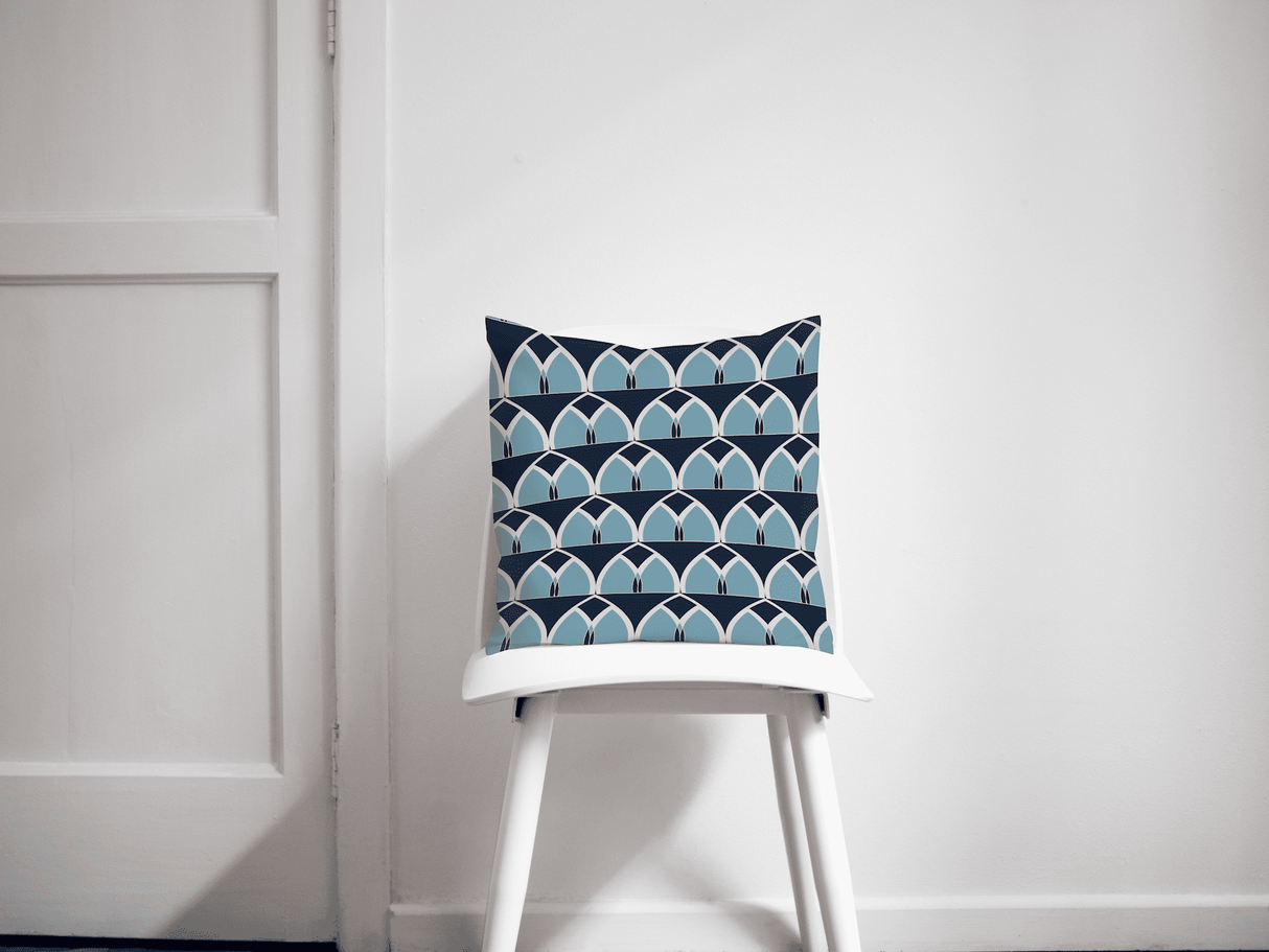Shadowbright Blue Geometric Arches Design Cushion, Throw Pillow