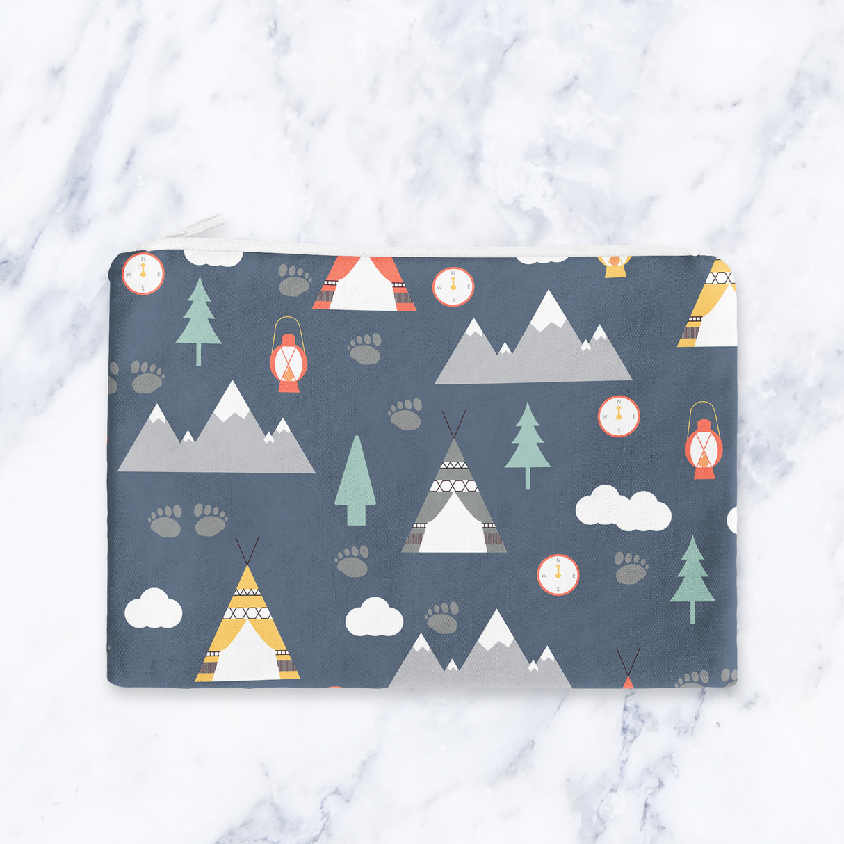 Shadowbright Navy Blue Scandinavian Camping Makeup Bag - 24cm x 19cm