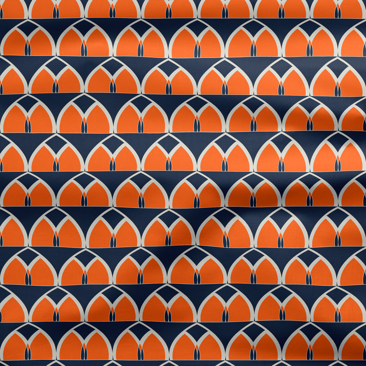 Shadowbright Navy Blue and Orange Geometric Cotton Drill Fabric