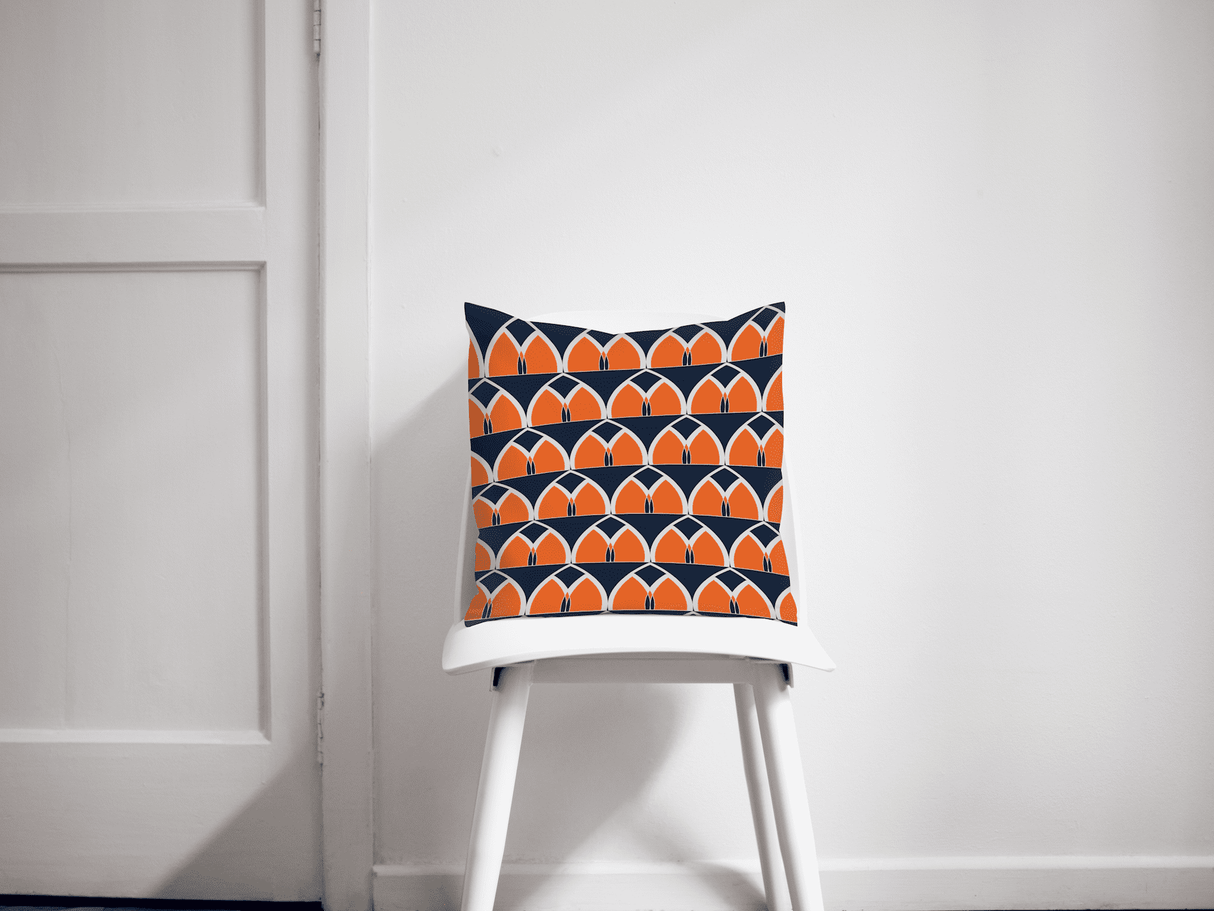 Shadowbright Navy Blue/ Orange Retro Geometric Arches Design Cushion, Throw Pillow