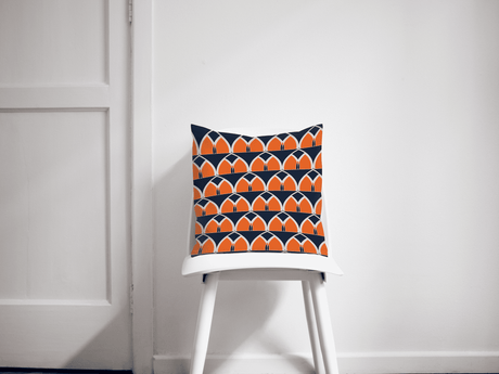 Shadowbright Navy Blue/ Orange Retro Geometric Arches Design Cushion, Throw Pillow