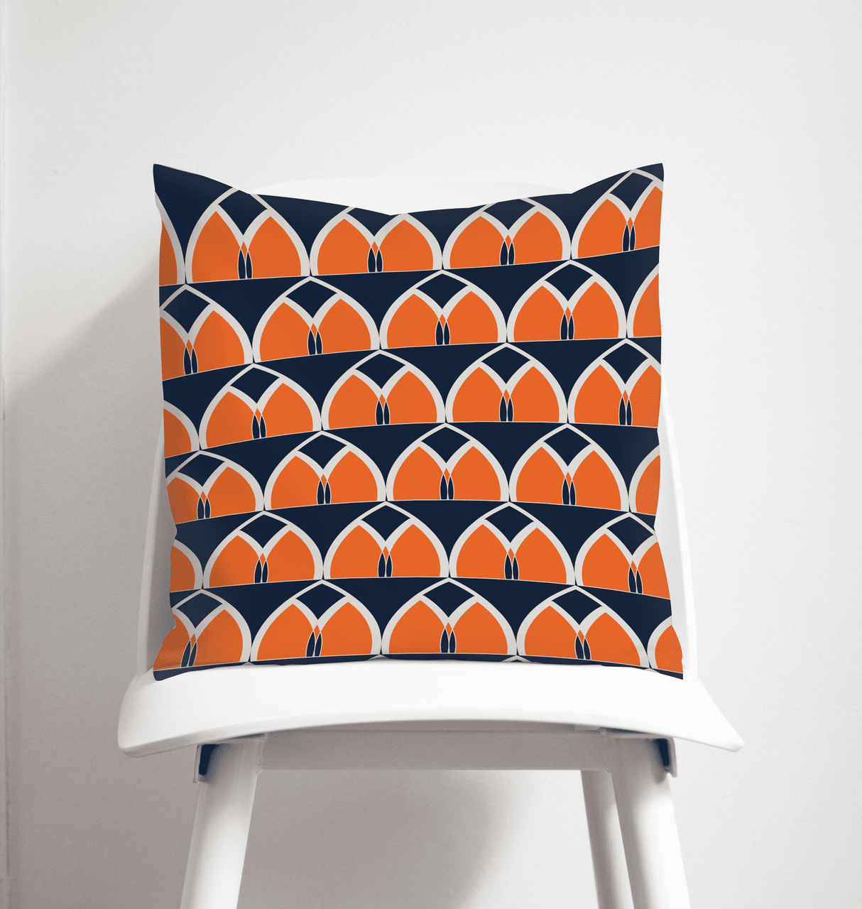 Shadowbright Navy Blue/ Orange Retro Geometric Arches Design Cushion, Throw Pillow