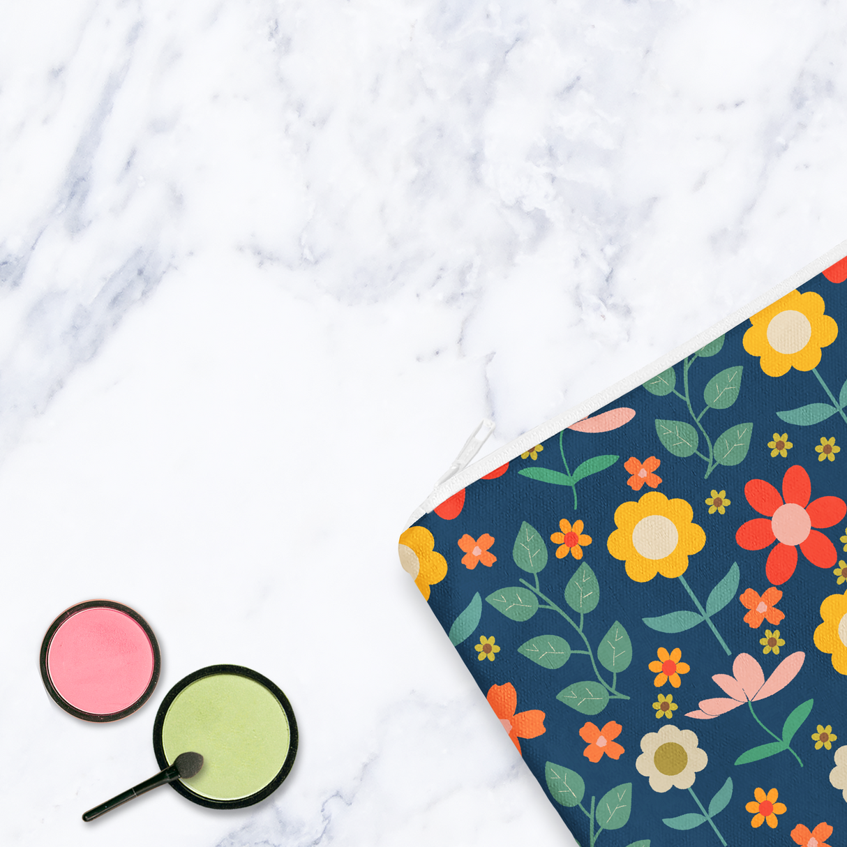 Shadowbright Navy Floral Make Up Bag