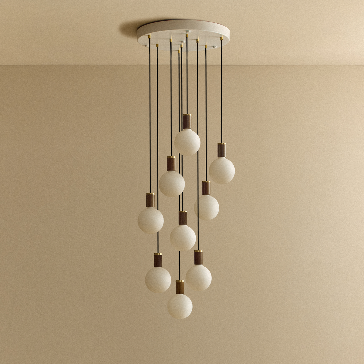 Tala Nine Pendant in Walnut with Sphere IV Bulbs