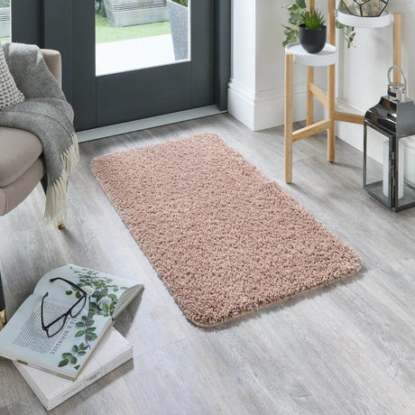 Washable Nude Pink Shaggy Rug - 100% polypropylene