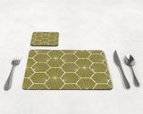 Shadowbright Olive Green Geometric Hexagons Placemats, Set of 4/6
