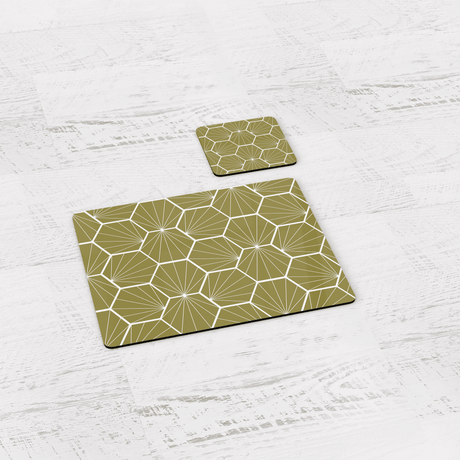 Shadowbright Olive Green Geometric Hexagons Placemats, Set of 4/6