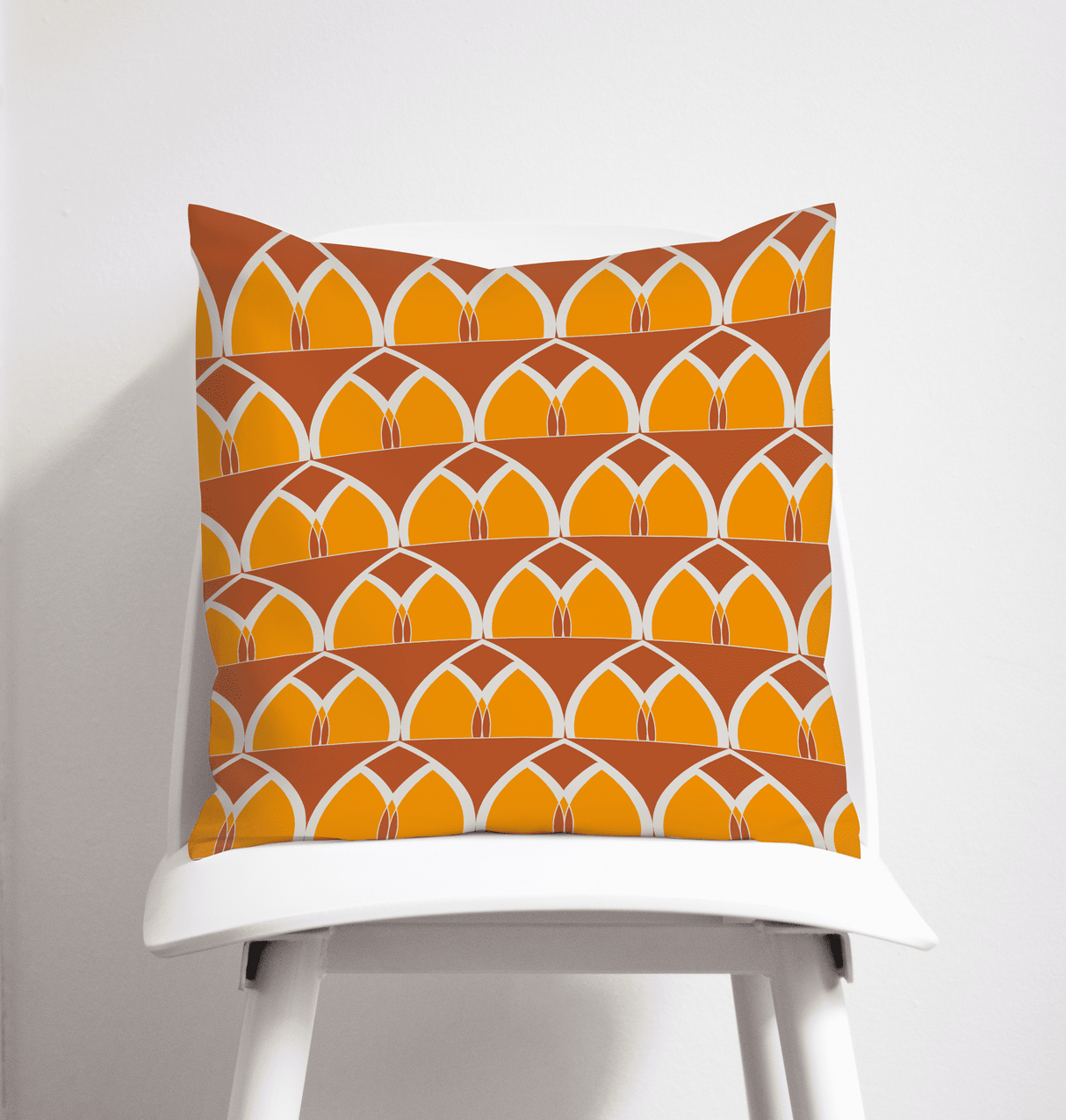Shadowbright Orange and Yellow Geometric Arches Design Cushion, Throw Pillow