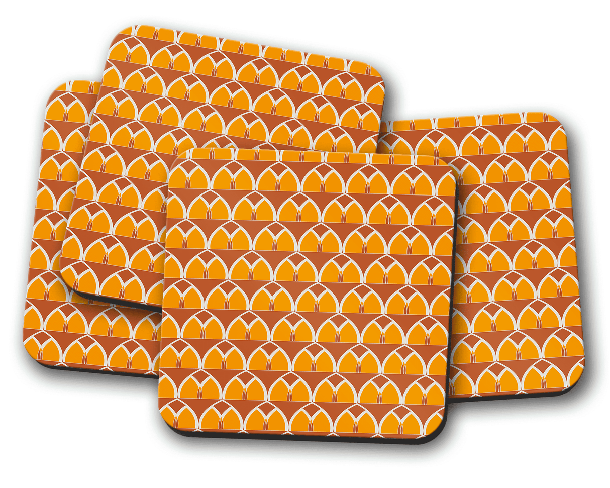 Shadowbright Orange and Yellow Geometric Arches Design Coaster - 9cm x 9cm