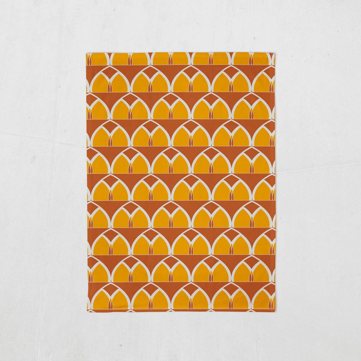 Shadowbright Orange and Yellow Tea Towel with a Geometric Arches Design