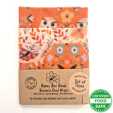 Honey Bee Good Handmade Beeswax Wraps Owl - Set of 3
