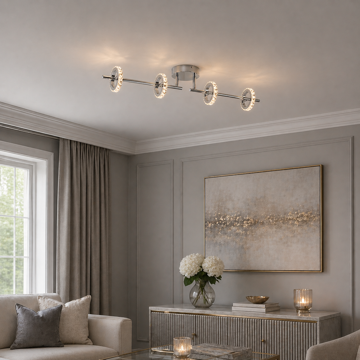 Pagazzi Alexa 4-Spot Polished Chrome Crystal LED Ceiling Bar