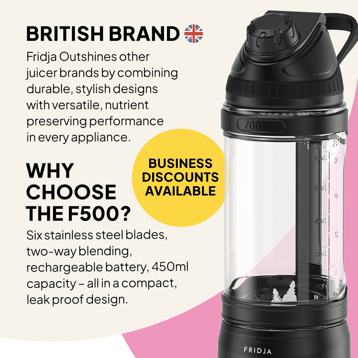 Fridja F500 Portable Blender, 700ml