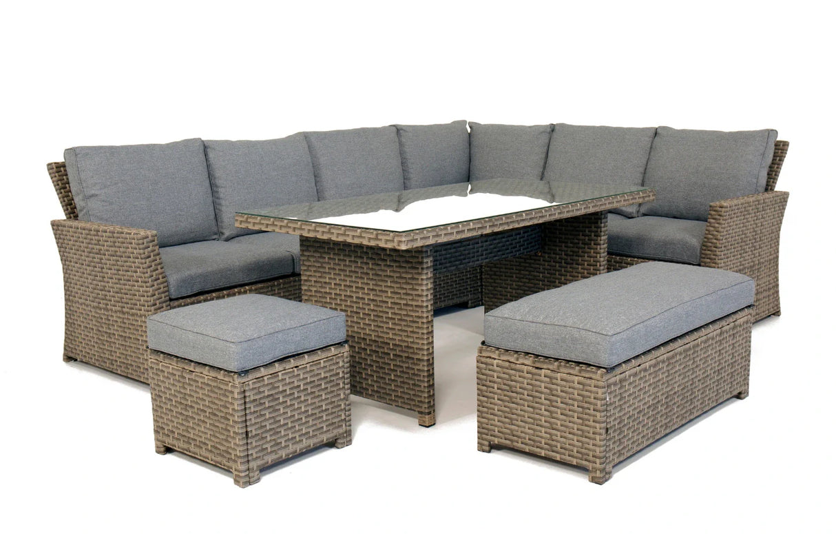 MINT Outdoor Palma Grey 9 Seater Corner Rattan Dining Lounge Set