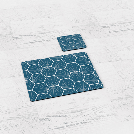 Shadowbright Peacock Blue Geometric Hexagons Placemats, Set of 4/6