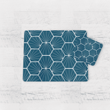 Shadowbright Peacock Blue Geometric Hexagons Placemats, Set of 4/6