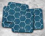Shadowbright Peacock Blue Geometric Hexagons Placemats, Set of 4/6