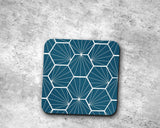 Shadowbright Peacock Blue Geometric Hexagons Placemats, Set of 4/6