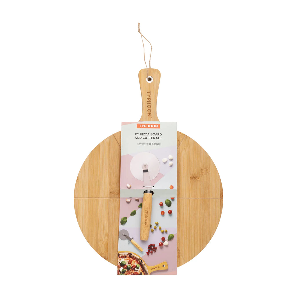 Typhoon World Foods Bamboo Pizza Board & Cutter Set, 12 Inches