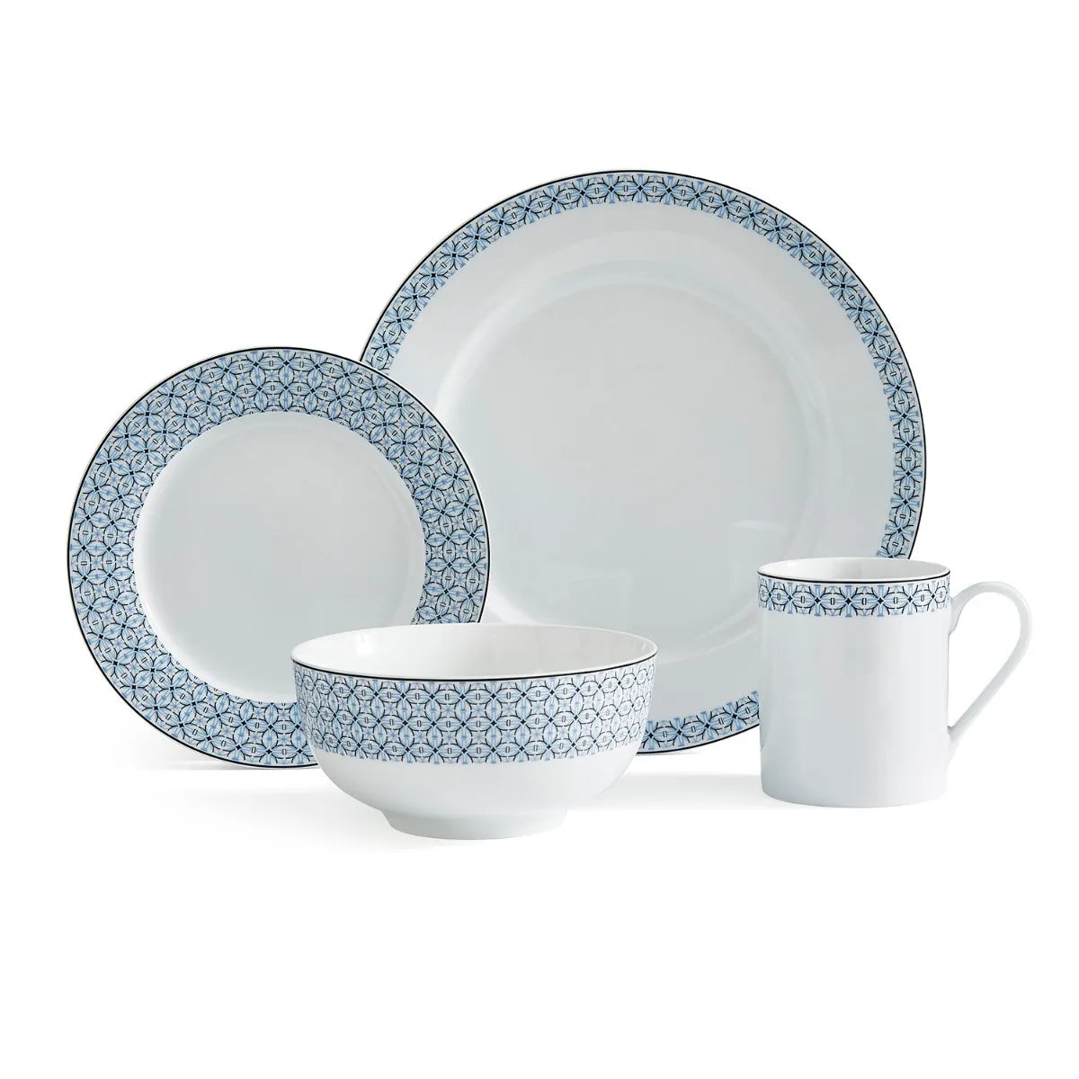 Portmeirion Home 16 Piece Mallorca Porcelain Dinner Set with Geometric Border