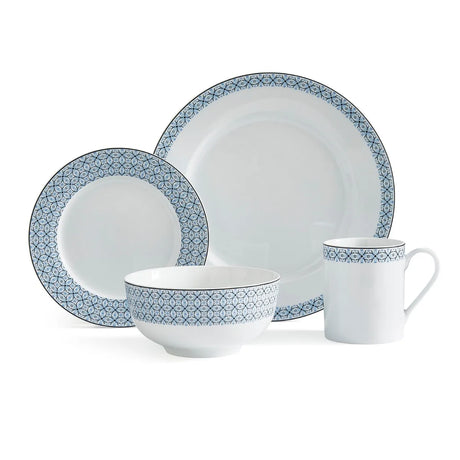 Portmeirion Home 16 Piece Mallorca Porcelain Dinner Set with Geometric Border