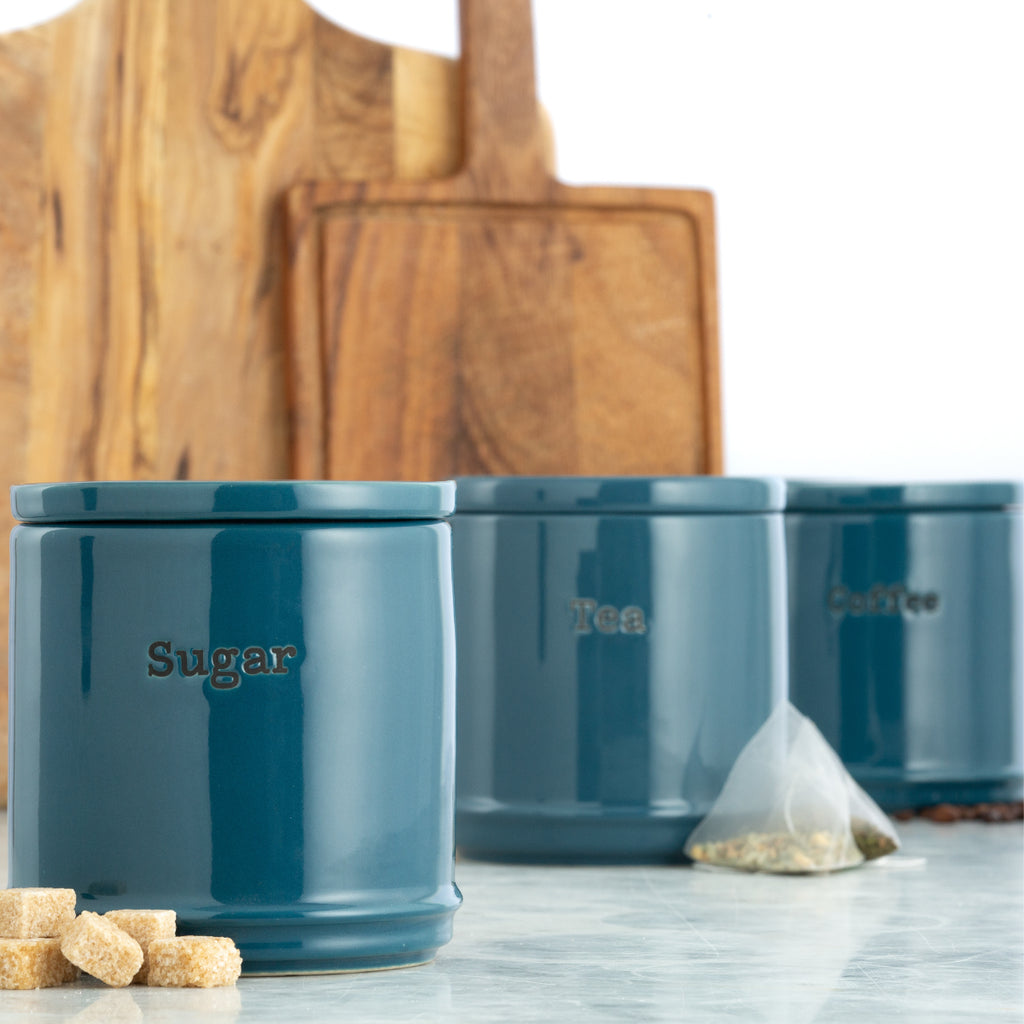 Price & Kensington Accents Ceramic Teal Tea, Coffee & Sugar Storage Jars, 750ml