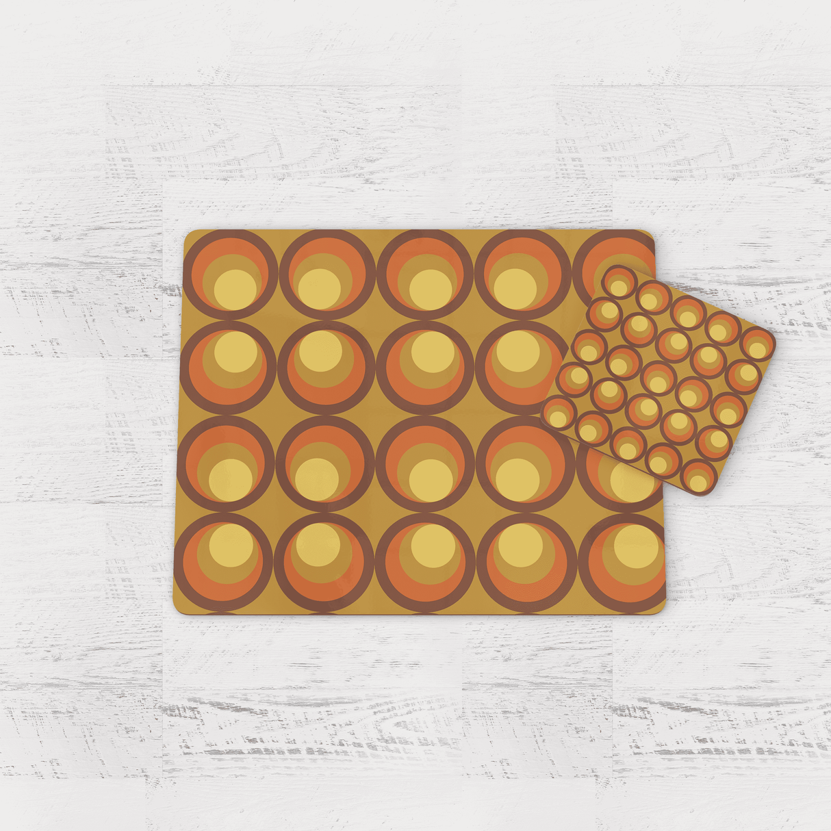 Shadowbright Brown and Orange Retro Geometric Placemats, Set of 4/6