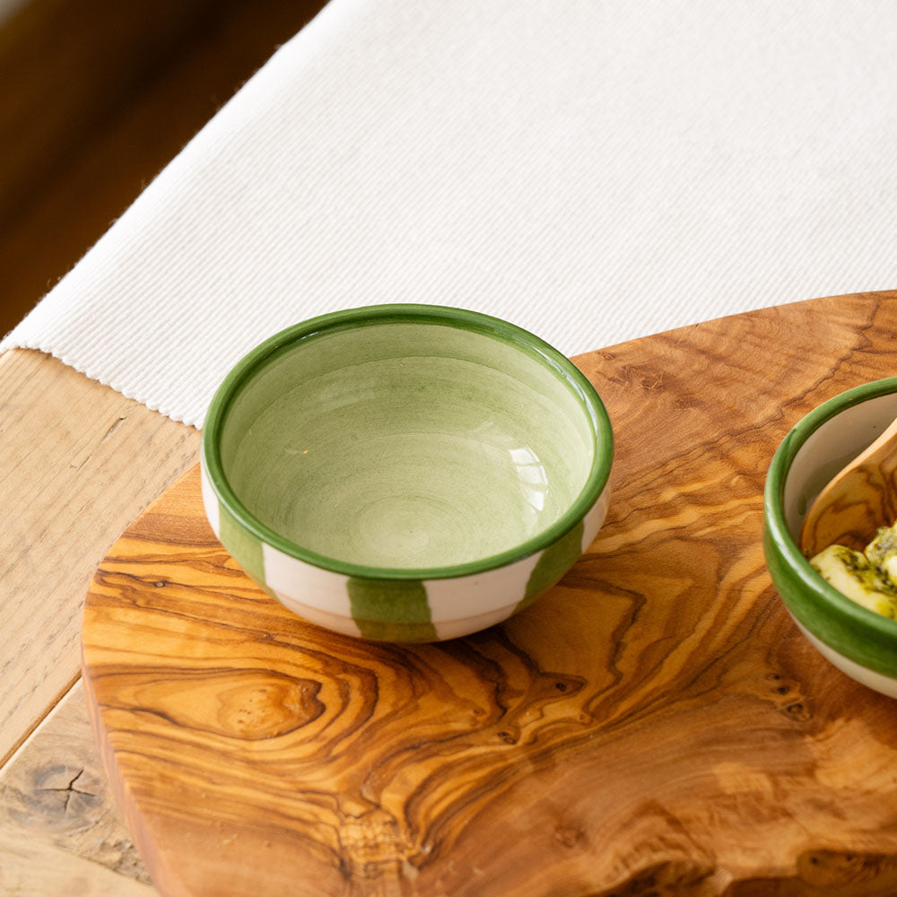 Selbrae House Green Stripe Ceramic Dip Bowl