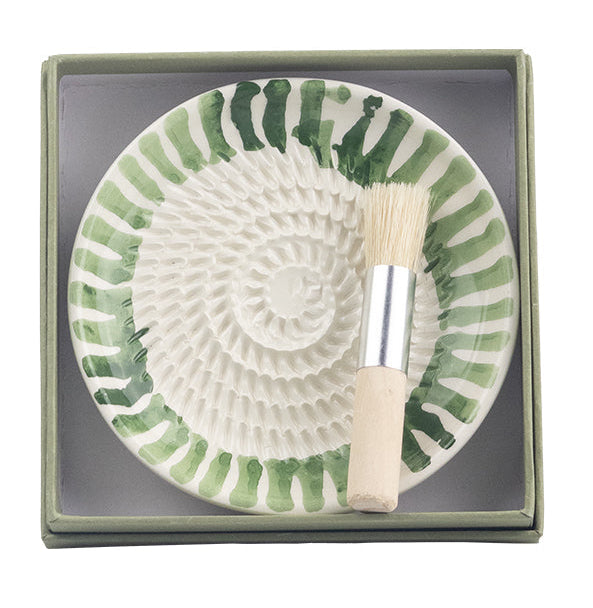 Selbrae House Green Stripe Ceramic Garlic Grater & Brush Set