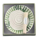 Selbrae House Green Stripe Ceramic Garlic Grater & Brush Set