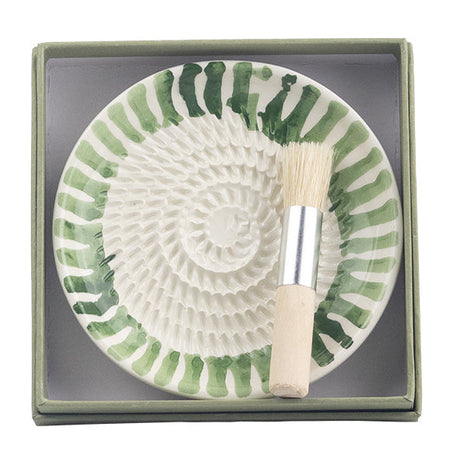 Selbrae House Green Stripe Ceramic Garlic Grater & Brush Set