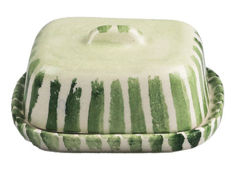 Selbrae House Green Stripe Mini Ceramic Butter Dish