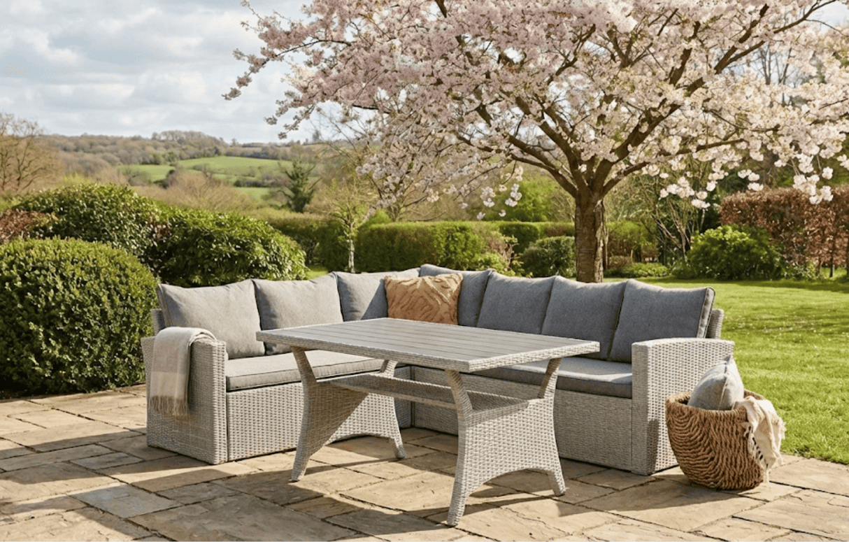 MINT Outdoor Stockholm 6 Seater Grey Rattan Corner Set & Cover Bundle