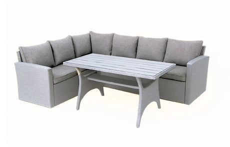 MINT Outdoor Stockholm Grey 6 Seater Rattan Corner Dining Lounge Set