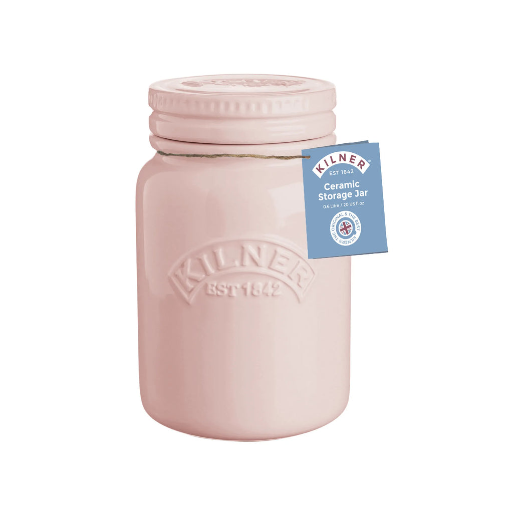 Kilner Ceramic Dusty Pink Push Top Storage Jar, 600 ml